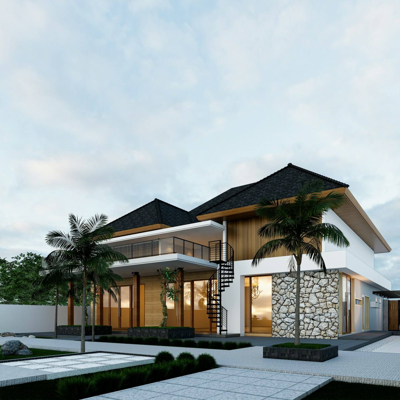 Casa con palmeras y ventanales